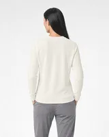 StringKing Women's Pima Terry Crew Sweater - Sharp Fit, Tofu, Full Back - Human Model - Top of head to Mid-thigh