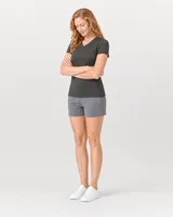 StringKing Women's Pima Jersey V-Neck Tee - Sharp Fit, Peat, Full Front Angle - Human Model