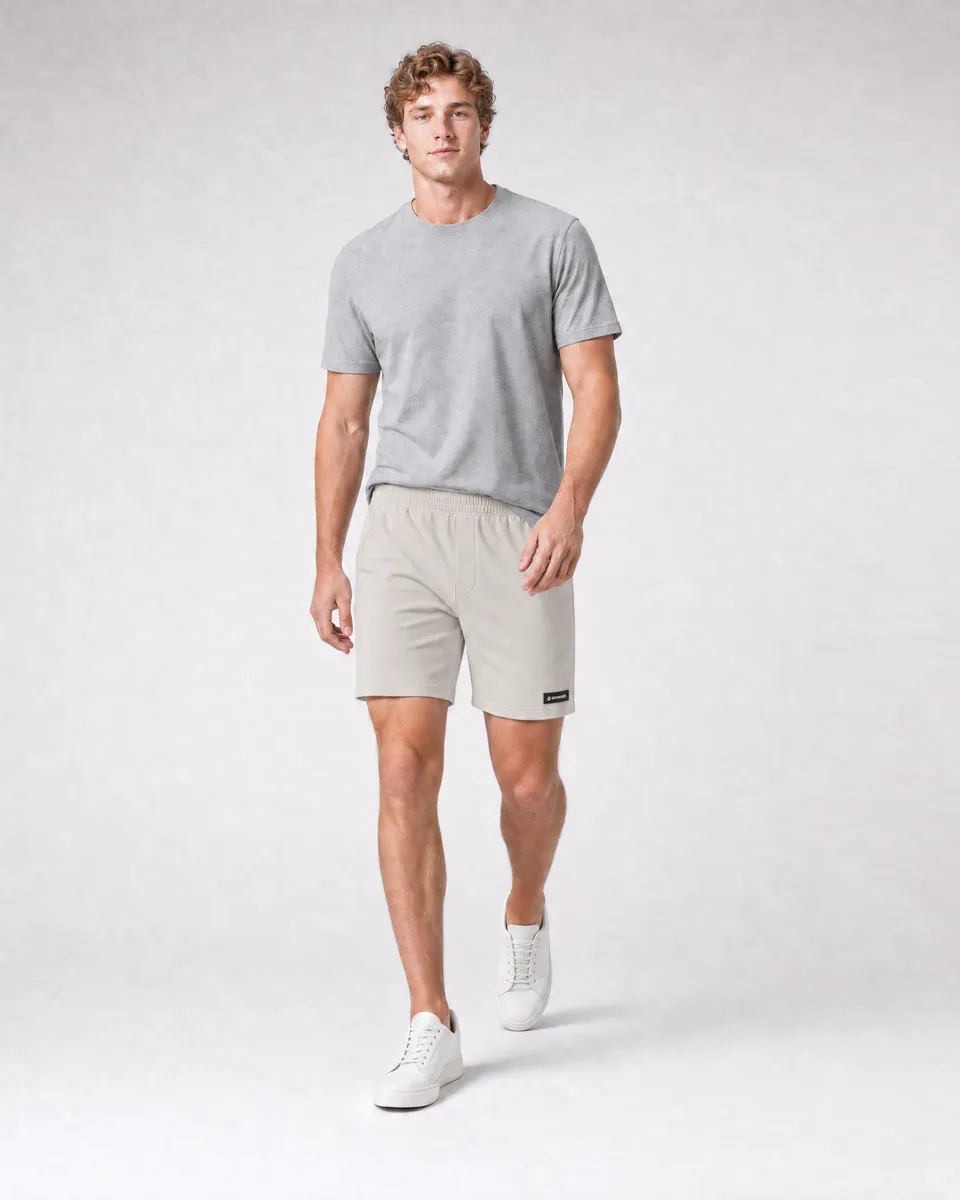 StringKing Men's Pima Terry Shorts - Relaxed Fit, Moonstruck, Full Front Angle - Human Model