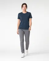 StringKing Women's Pima Terry Tee - Relaxed Fit, Navy, Full Front Angle - Human Model