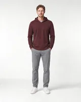 StringKing Men's Pima Jersey Hoodie - Sharp Fit, New Maroon, Full Front - Human Model