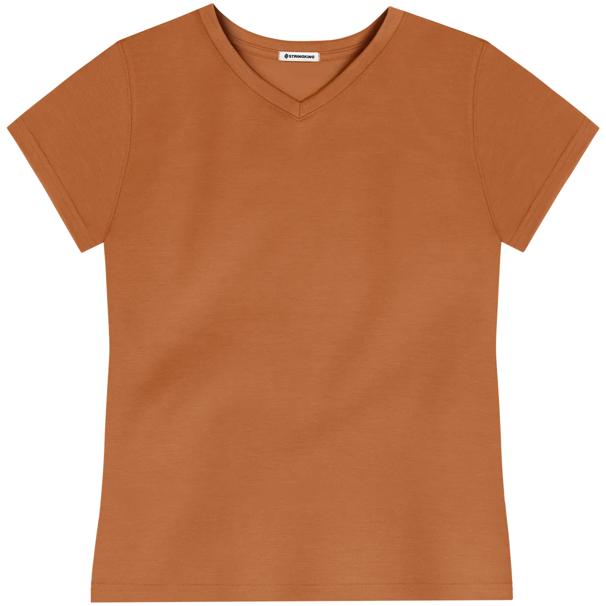 StringKing Women's FlexStyle Short Sleeve V-Neck T-Shirt - Relaxed Fit, Bombay Brown, Front