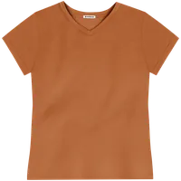 StringKing Women's FlexStyle Short Sleeve V-Neck T-Shirt - Relaxed Fit, Bombay Brown, Front