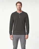 StringKing Men's Pima Terry Henley - Sharp Fit, Peat, Full Front - Human Model - Top of head to Knees