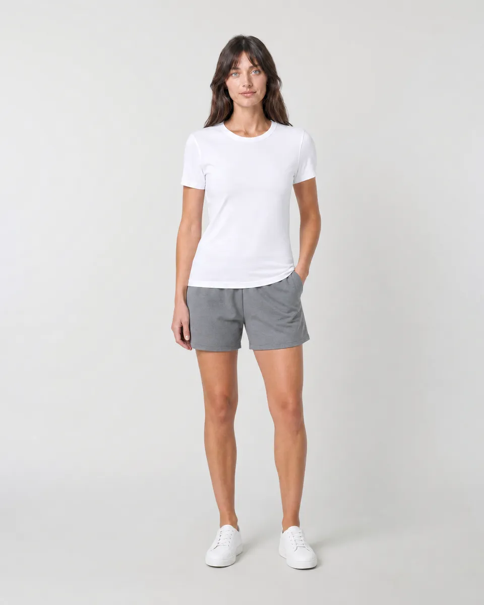 StringKing Women's Pima Jersey Tee - Sharp Fit, White, Full Front - Human Model