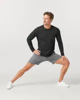 StringKing Men's Pima Jersey Long Sleeve Pocket Tee - Relaxed Fit, Black, Full Front Angle - Human Model