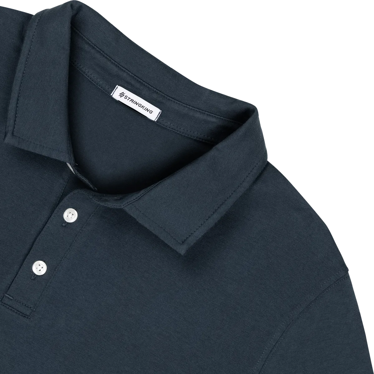 StringKing Men's Pima Cotton Long Sleeve Polo - Relaxed Fit, Navy, Detail