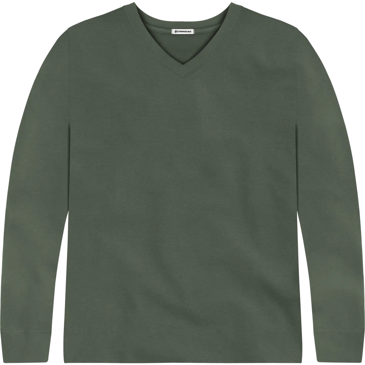 StringKing Men's Pima Terry Long Sleeve V-Neck Tee - Relaxed Fit, Moss, Front