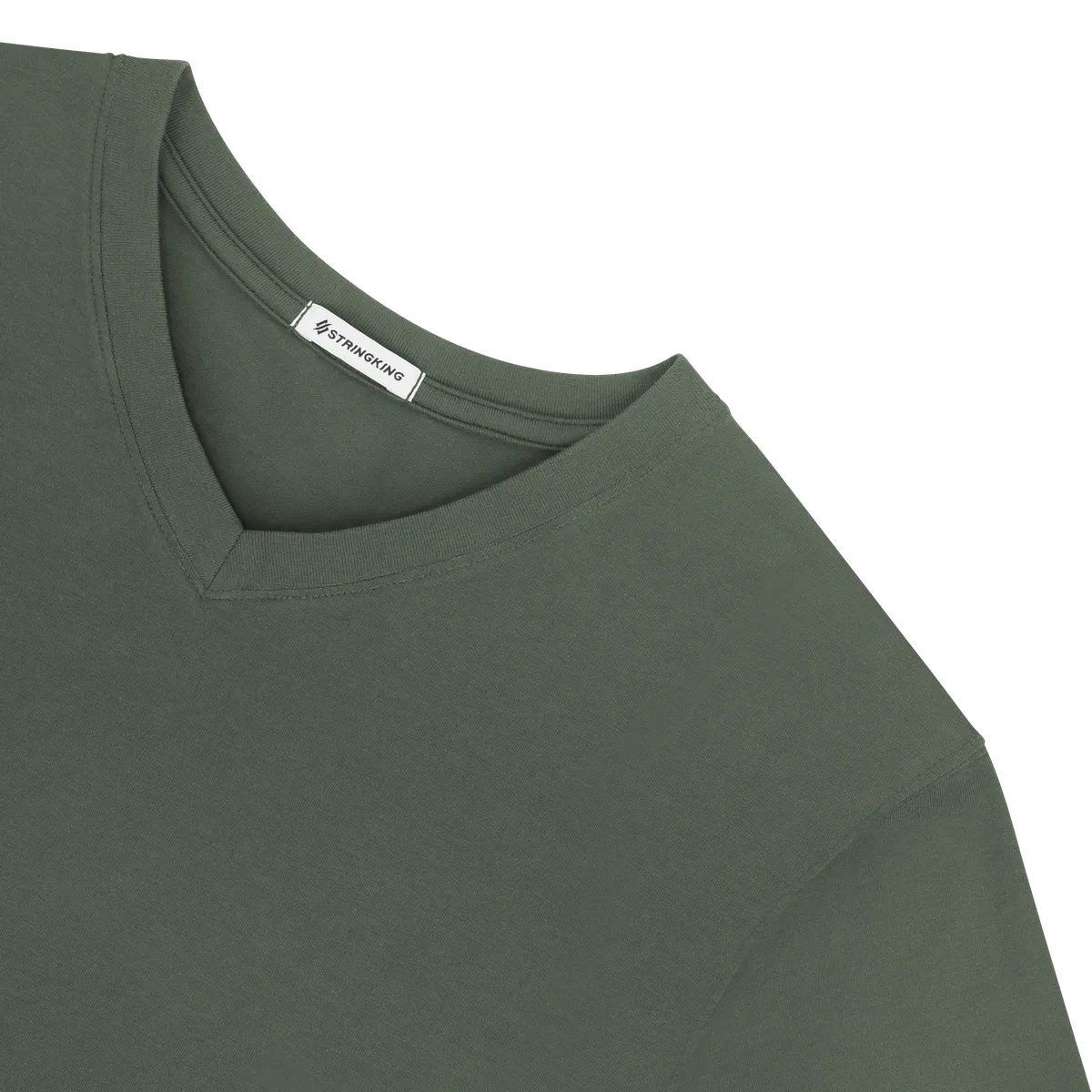 StringKing Men's Pima Jersey V-Neck Tee - Relaxed Fit, Moss, Detail