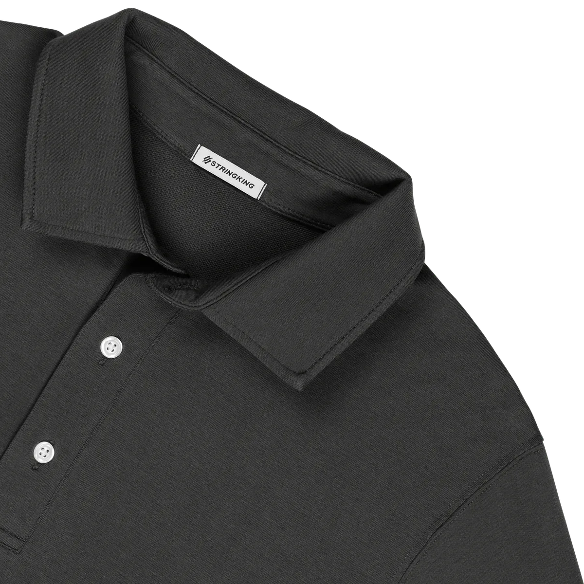 StringKing Men's Pima Cotton Polo Sweatshirt - Relaxed Fit, Black, Detail