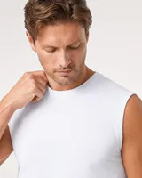 StringKing Men's StayWarm Tank Top - Sharp Fit, White, Collar Shoulder - Human Model