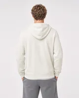 StringKing Men's Pima Terry Hoodie - Relaxed Fit, Tofu, Full Back - Human Model - Top of head to Mid-thigh
