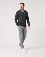 StringKing Men's Pima Terry V-Neck Sweater - Sharp Fit, Black, Full Front Angle - Human Model