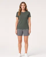 StringKing Women's Pima Terry Tee - Sharp Fit, Moss, Full Front - Human Model - Top of head to Knees