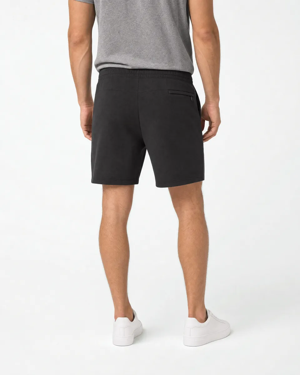StringKing Men's Polartec Fleece Shorts - Relaxed Fit, Meteorite, Full Back - Human Model - Chest to Feet