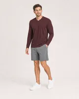 StringKing Men's Pima Jersey Long Sleeve V-Neck Tee - Sharp Fit, New Maroon, Full Front Angle - Human Model