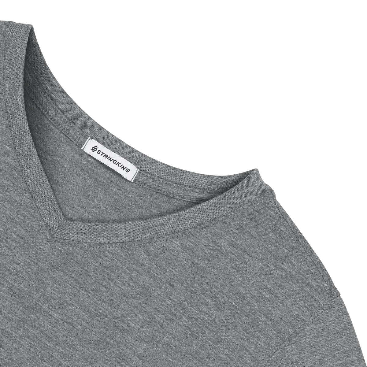 StringKing Women's FlexStyle Short Sleeve V-Neck T-Shirt - Relaxed Fit, Heather Gray, Detail