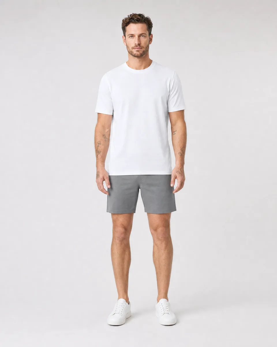 StringKing Men's Pima Terry Tee - Relaxed Fit, White, Full Front - Human Model