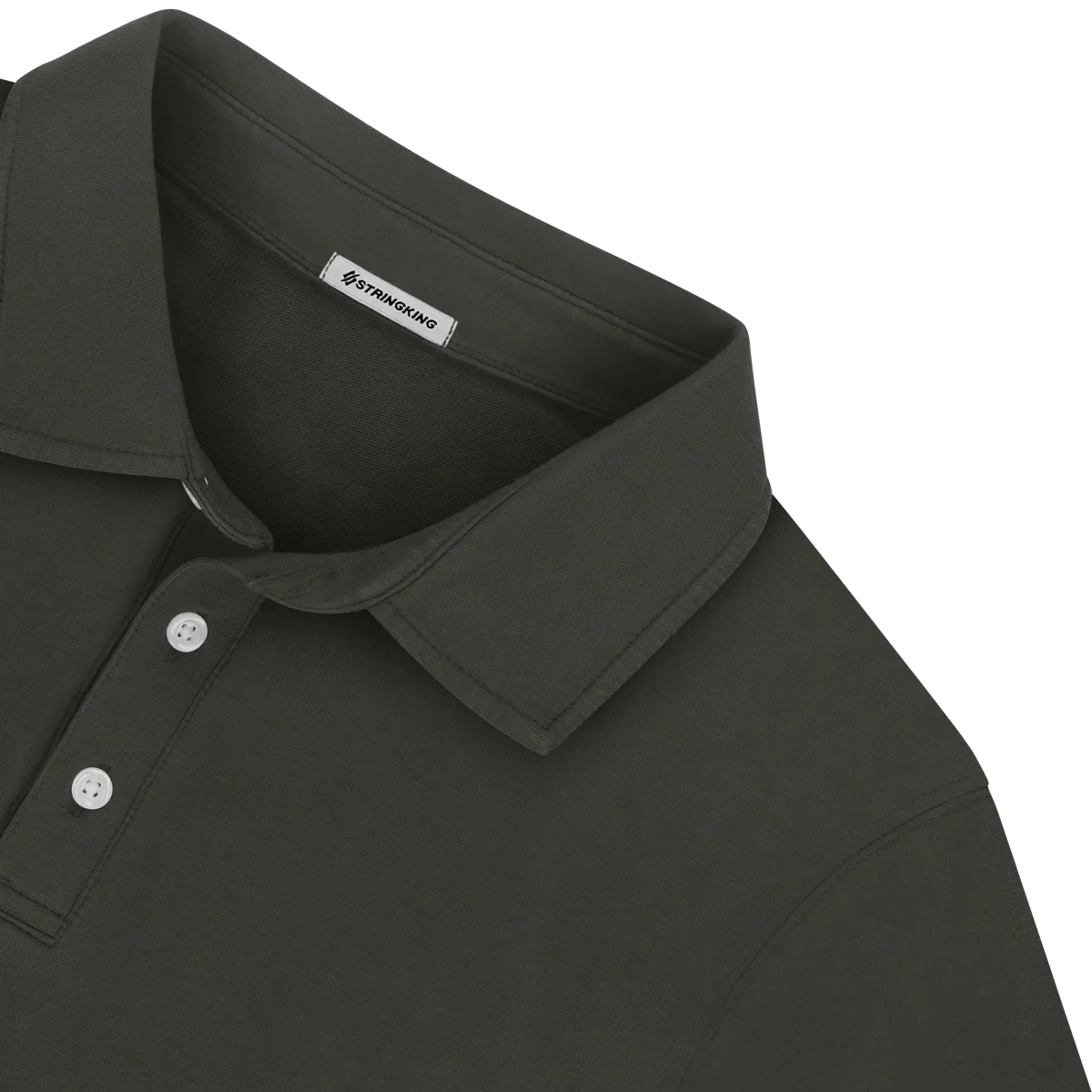 StringKing Men's Pima Terry Long Sleeve Polo - Relaxed Fit, Peat, Detail