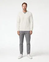 StringKing Men's Pima Terry V-Neck Sweater - Relaxed Fit, Tofu, Full Front - Human Model