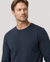 StringKing Men's Pima Terry Long Sleeve Tee - Sharp Fit, Navy, Collar Shoulder - Human Model