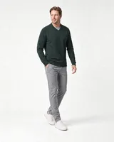 StringKing Men's Pima Terry V-Neck Sweater - Sharp Fit, Pine Grove, Full Front Angle - Human Model