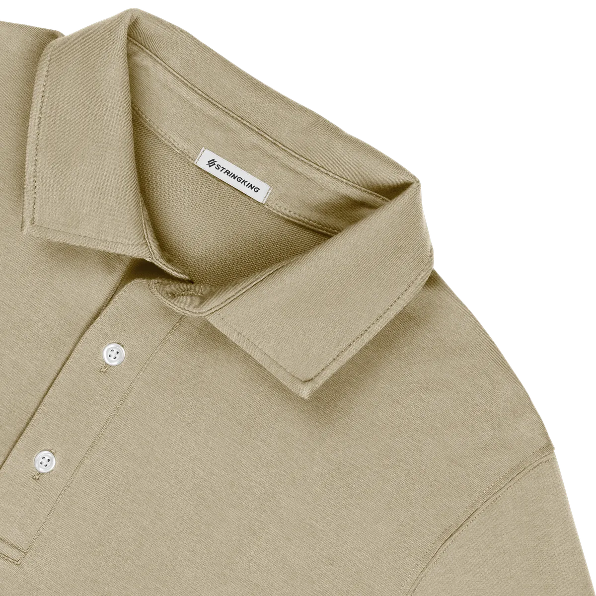 StringKing Men's Pima Cotton Polo Sweatshirt - Relaxed Fit, Warm Khaki, Detail