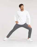 StringKing Men's Pima Terry Crew Sweater - Sharp Fit, White, Full Front Angle - Human Model