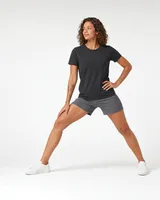 StringKing Women's Pima Terry Tee - Sharp Fit, Black, Full Front Angle - Human Model