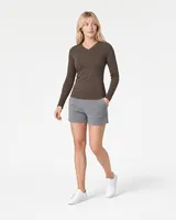 StringKing Women's Pima Jersey Long Sleeve V-Neck Tee - Sharp Fit, Wren, Collar Shoulder - Human Model