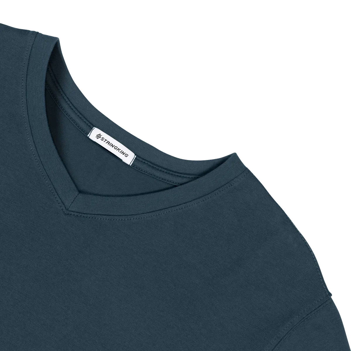 StringKing Men's Pima Cotton Short Sleeve V-Neck T-Shirt - Relaxed Fit, Navy, Detail