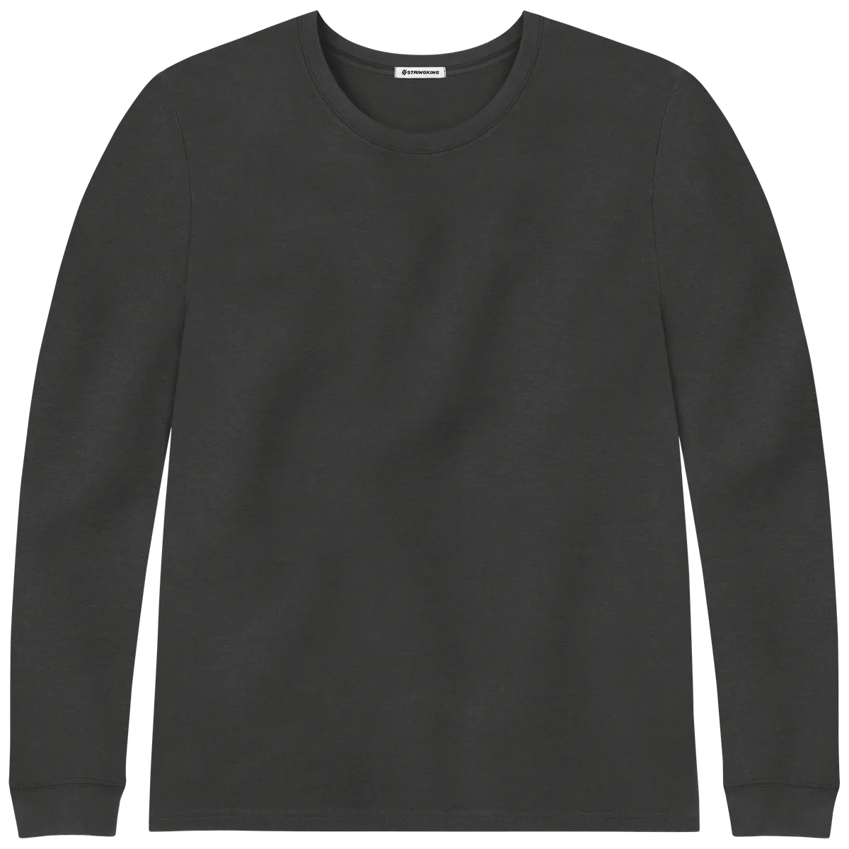 StringKing Men's Pima Cotton Long Sleeve Crewneck T-Shirt - Sharp Fit, Black, Front