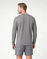 StringKing Men's Pima Terry Long Sleeve V-Neck Tee - Sharp Fit, Frost Gray, Full Back - Human Model - Top of head to Mid-thigh