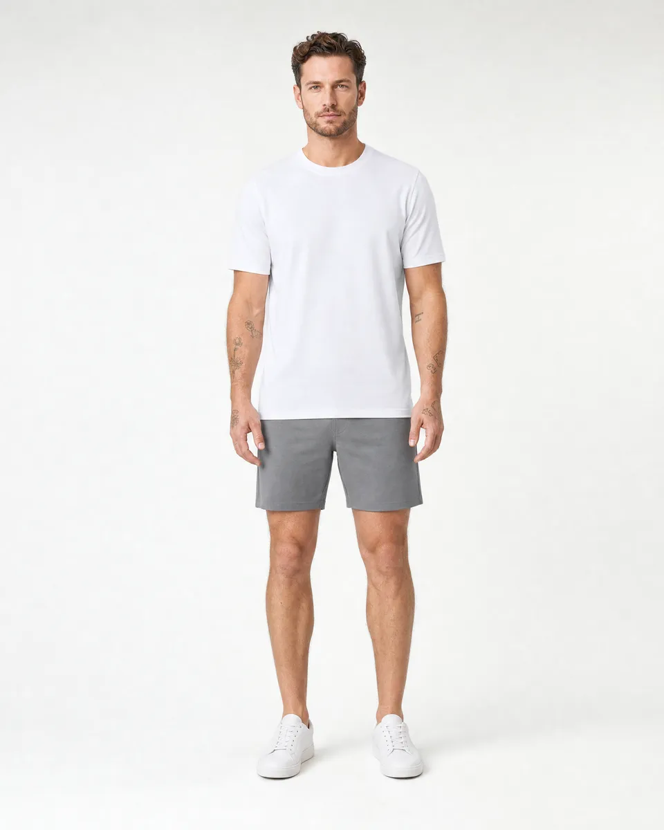 StringKing Men's Pima Terry Tee - Relaxed Fit, White, Full Front - Human Model