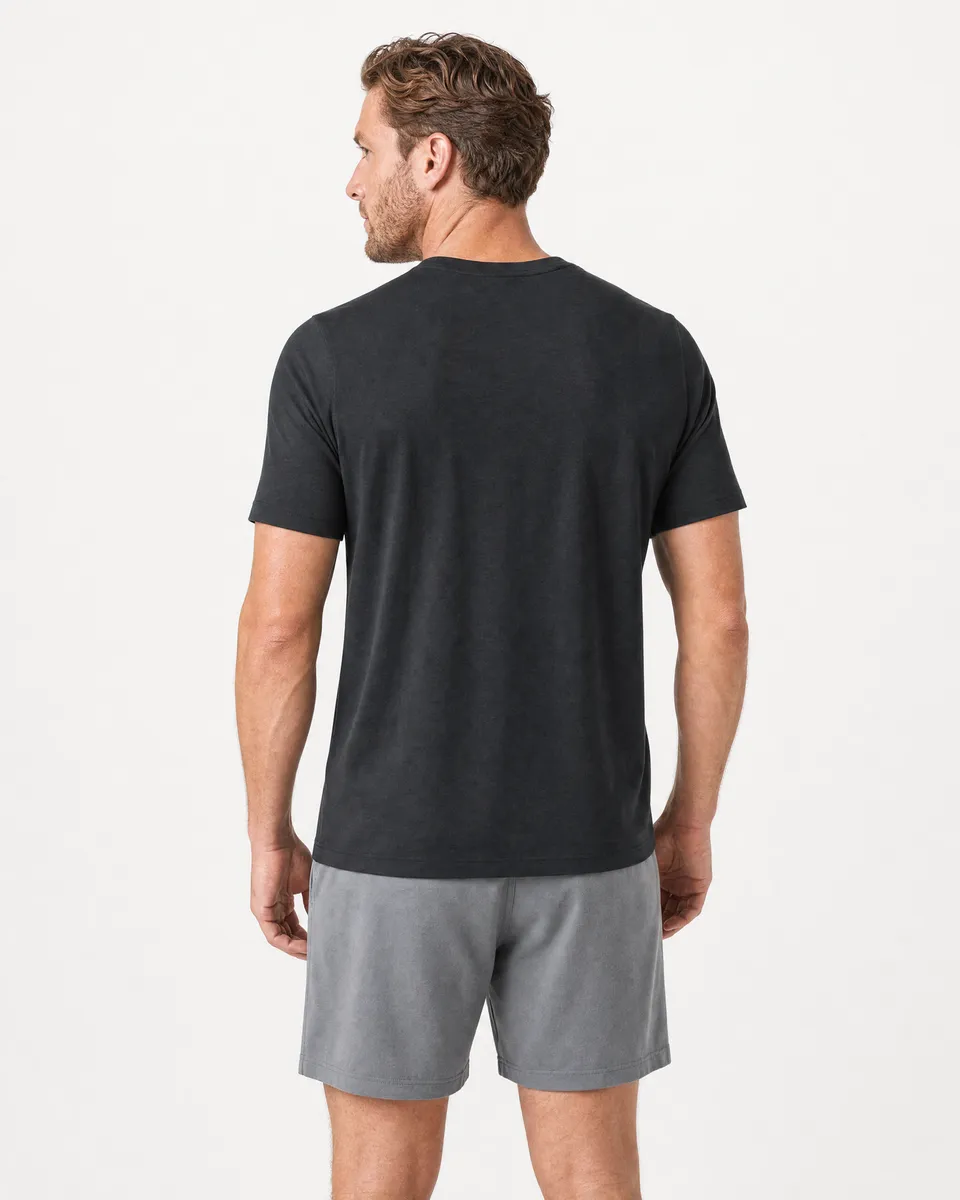 StringKing Men's Pima Terry Tee - Relaxed Fit, Black, Full Back - Human Model - Top of head to Mid-thigh