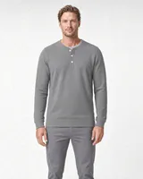 StringKing Men's Pima Terry Henley - Sharp Fit, Frost Gray, Full Front - Human Model - Top of head to Knees