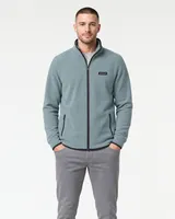StringKing Men's Polartec Fleece Full Zip with Pockets - Relaxed Fit, Slate, Full Front - Human Model - Top of head to Knees