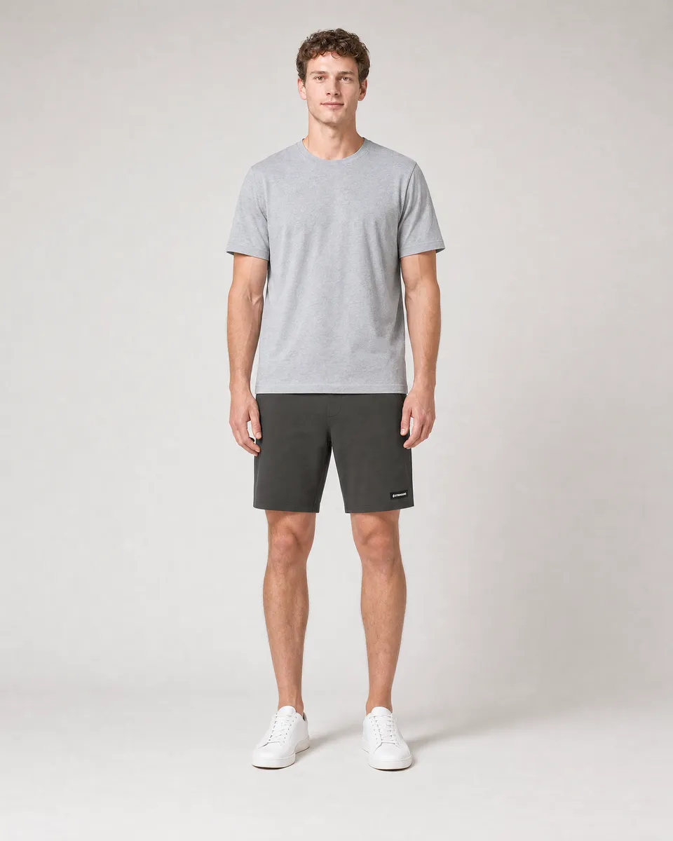 StringKing Men's Pima Terry Shorts - Relaxed Fit, Peat, Full Front - Human Model