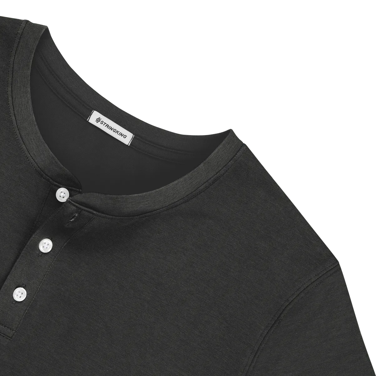 StringKing Men's Pima Cotton Long Sleeve Henley - Relaxed Fit, Black, Detail