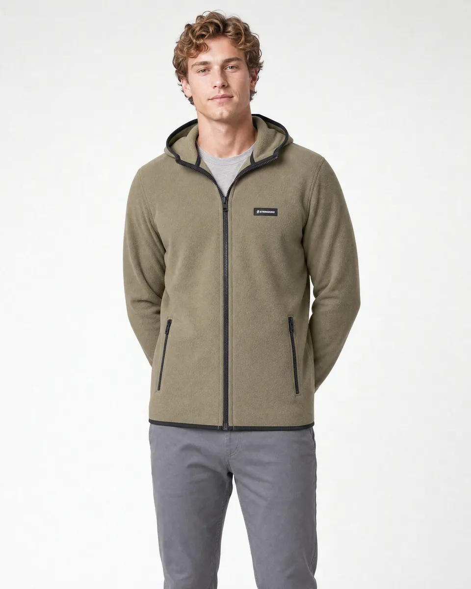 StringKing Men's Polartec Fleece Full Zip Hoodie with Pockets - Sharp Fit, Mermaid, Full Front - Human Model - Top of head to Knees