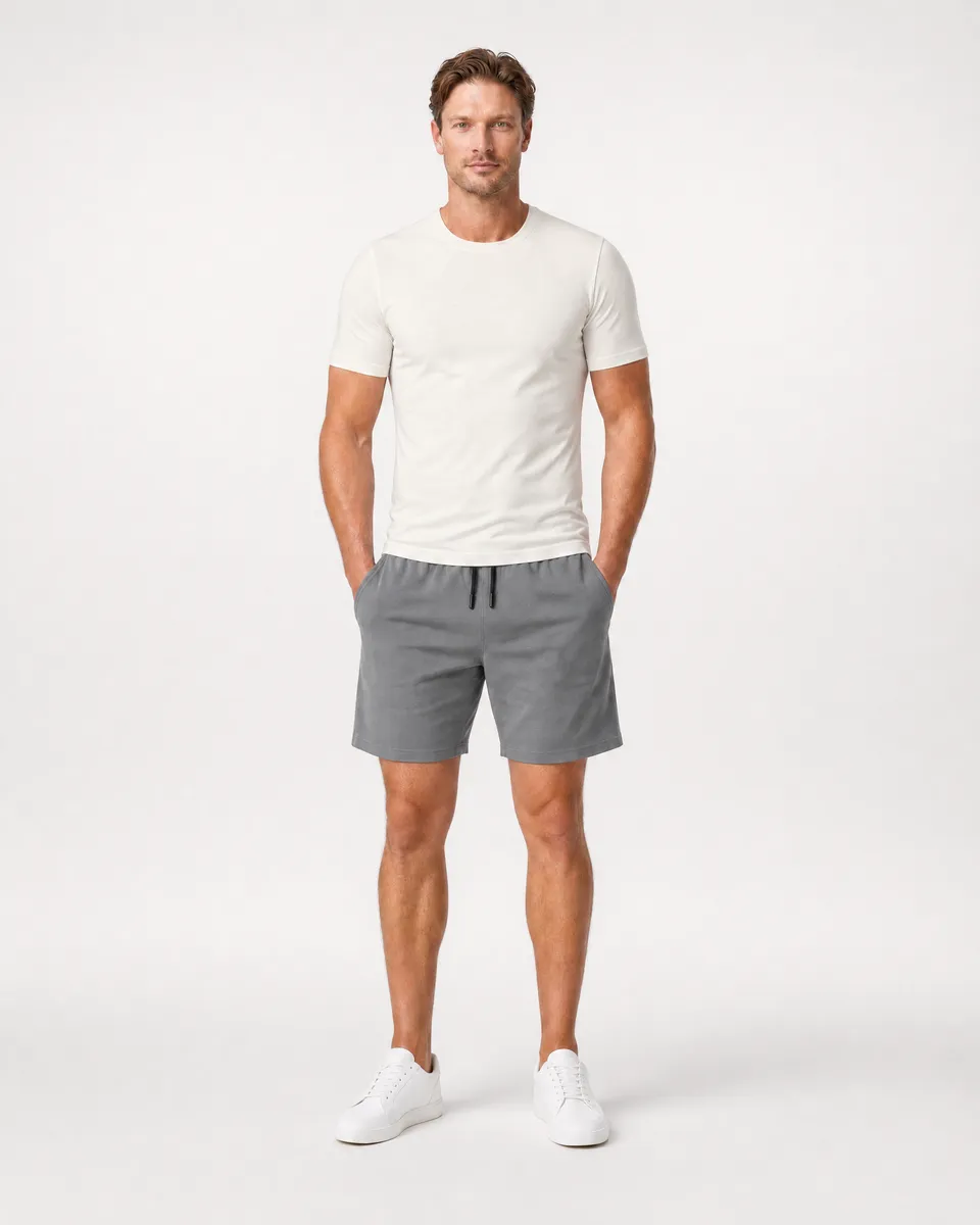 StringKing Men's Pima Jersey Tee - Sharp Fit, Tofu, Full Front - Human Model