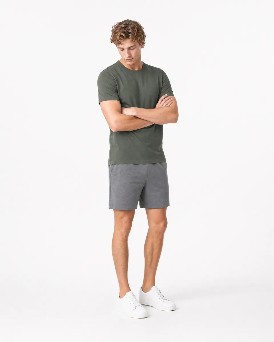 StringKing Men's Pima Jersey Tee - Sharp Fit, Moss, Full Front Angle - Human Model