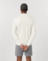 StringKing Men's Pima Jersey Long Sleeve Polo - Sharp Fit, Tofu, Full Back - Human Model - Top of head to Mid-thigh