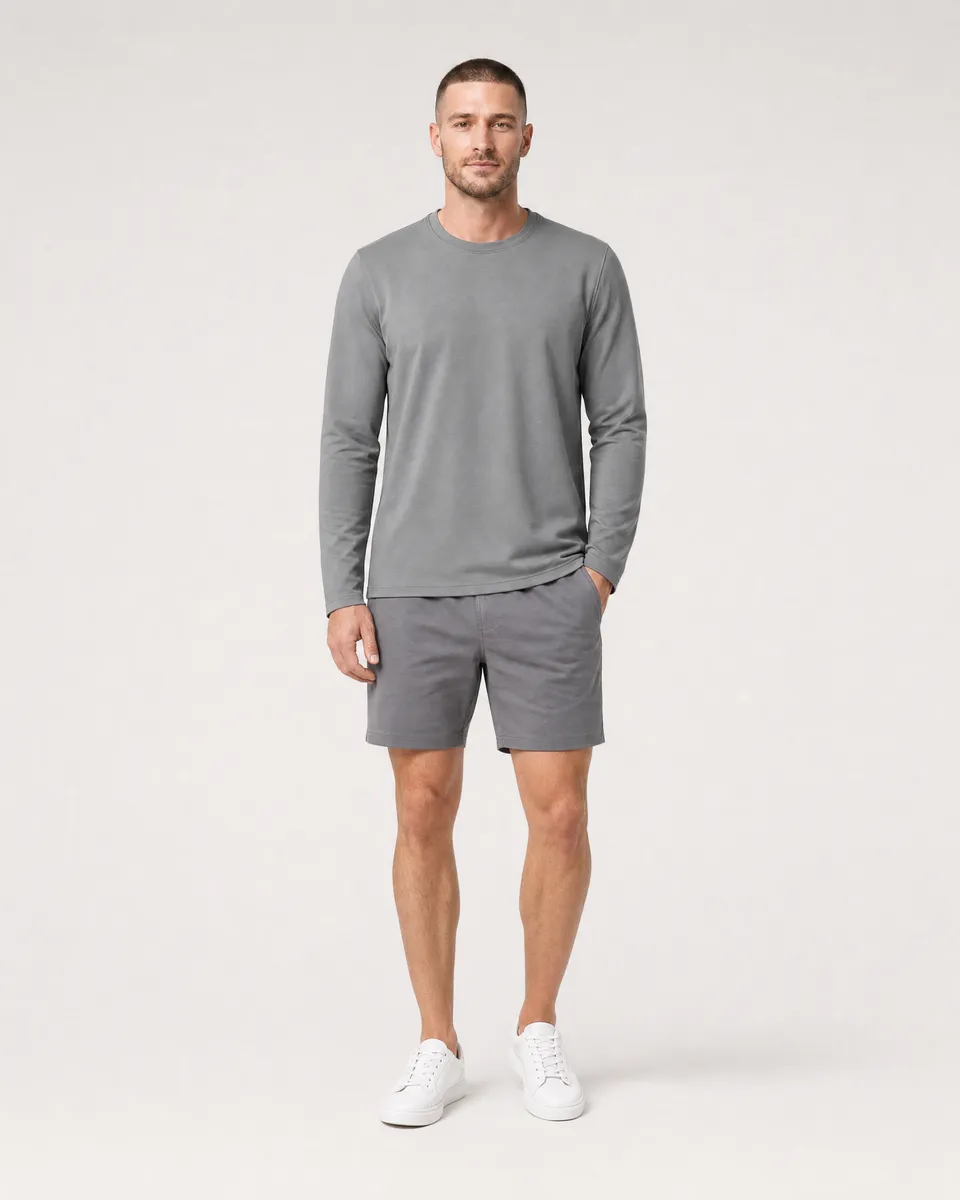 StringKing Men's StayWarm Long Sleeve Tee - Sharp Fit, Gray, Full Front - Human Model