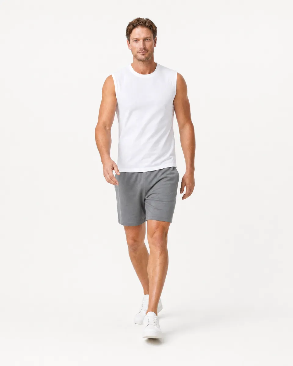 StringKing Men's StayWarm Tank Top - Sharp Fit, White, Full Front Angle - Human Model