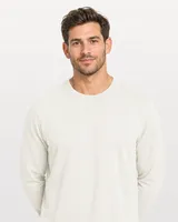 StringKing Men's Pima Terry Long Sleeve Tee - Relaxed Fit, Tofu, Collar Shoulder - Human Model