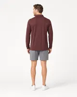 StringKing Men's Pima Jersey Long Sleeve Polo - Relaxed Fit, New Maroon, Full Back - Human Model - Top of head to Mid-thigh