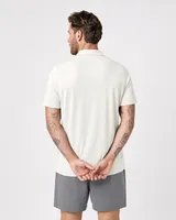 StringKing Men's Pima Jersey Classic Polo - Relaxed Fit, Tofu, Full Back - Human Model - Top of head to Mid-thigh