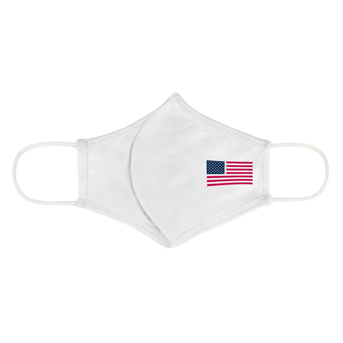 Washable Cloth Face Mask USA Made Printed Logo White Flat