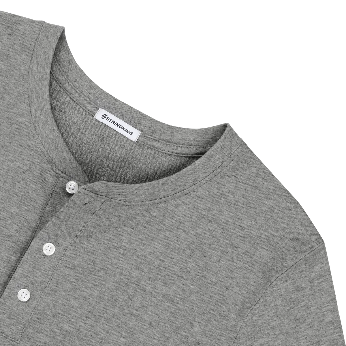 StringKing Men's Pima Cotton Henley Sweatshirt - Sharp Fit, Heather Gray, Detail